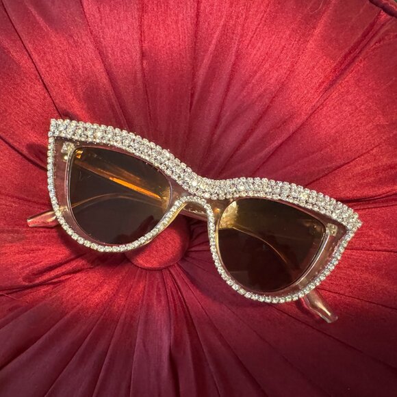 SALE!  Sunglasses Blinged Out Rhinestones Encrusted Clear Cat Eye Brown Lenses main image 7